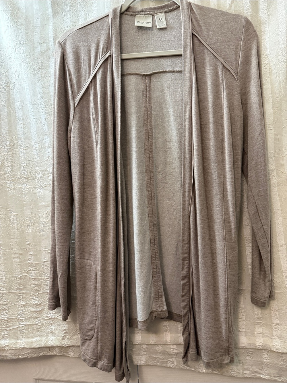 Zenergy by Chico’s Open-Front Draped Cardigan - Mushroom Taupe, Size 0